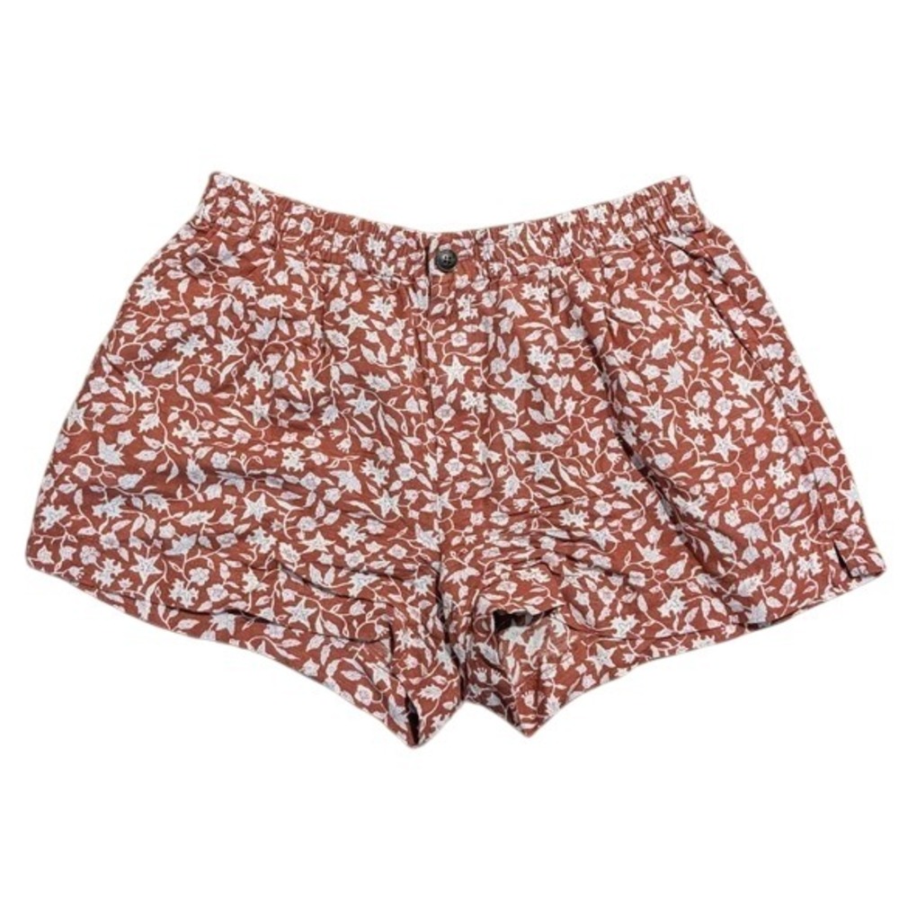 Madewell Shorts M Medium Linen Blend Rust Orange Leaf Floral Print Terracotta